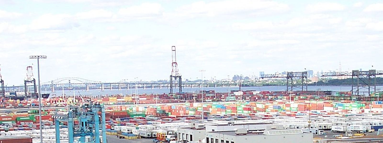 Container stacks and gantry cranes at a United States marine terminal